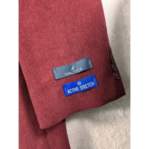 NWT $179 Nautica Mens‎ Corduroy Blazer Burgundy Burgundy Stretch Sport Coat L46
